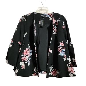 Lane Bryant Black Kimono with Pink and White Floral Accents